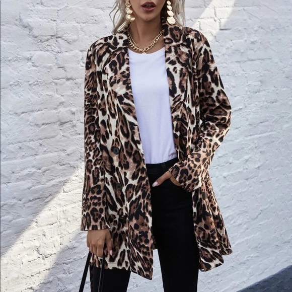 Leopard print belted peacoat animal glam jacket - Picture 2 of 3